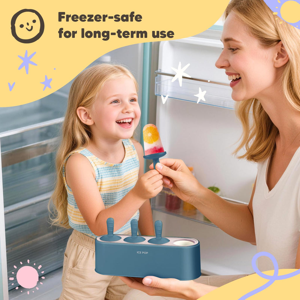 WYOK Popsicle Molds 4-Cavity Silicone Ice Pop Mold (Blue, IcyClassic Pops)