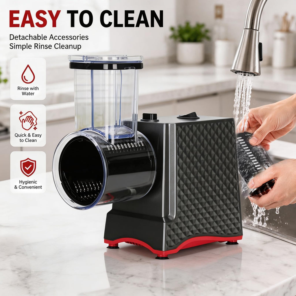 YOTAN Electric Cheese Grater, Salad Maker with 6 Different Shapes of Blades