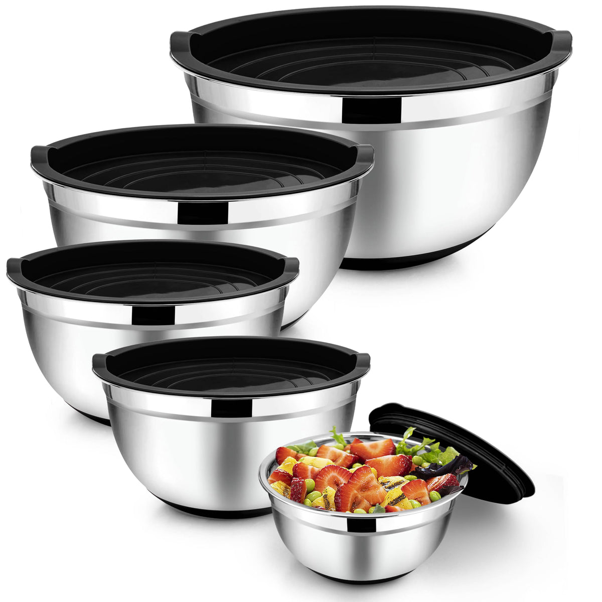 TeamFar Mixing Bowls, Salad Bowls with Transparent Airtight Lids, Colorful