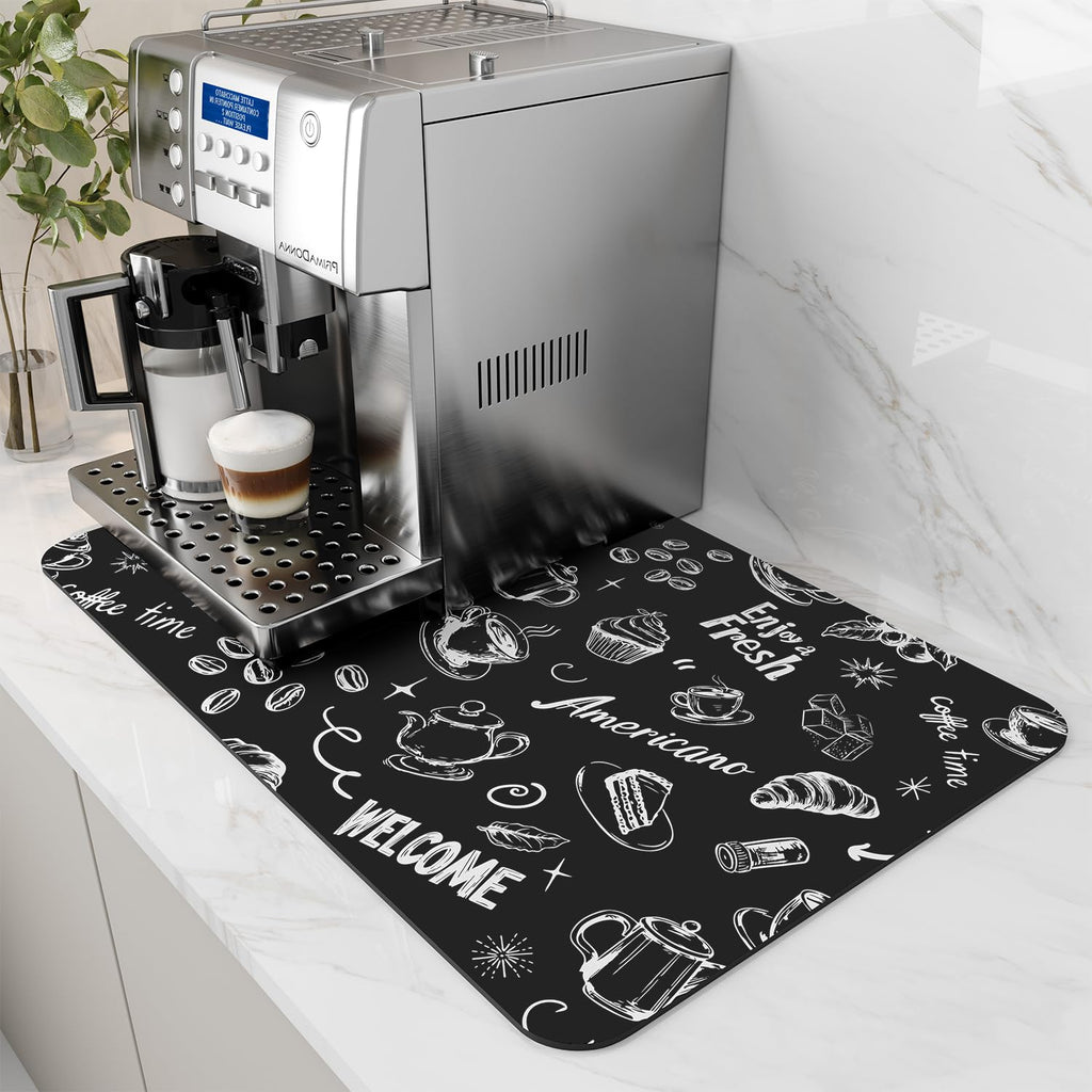 AMOAMI Coffee Mat Hide Stain Rubber Backed Absorbent Dish Drying Mat for Kitchen Counter - Fits Under Coffee Maker - KHAKI 16X24