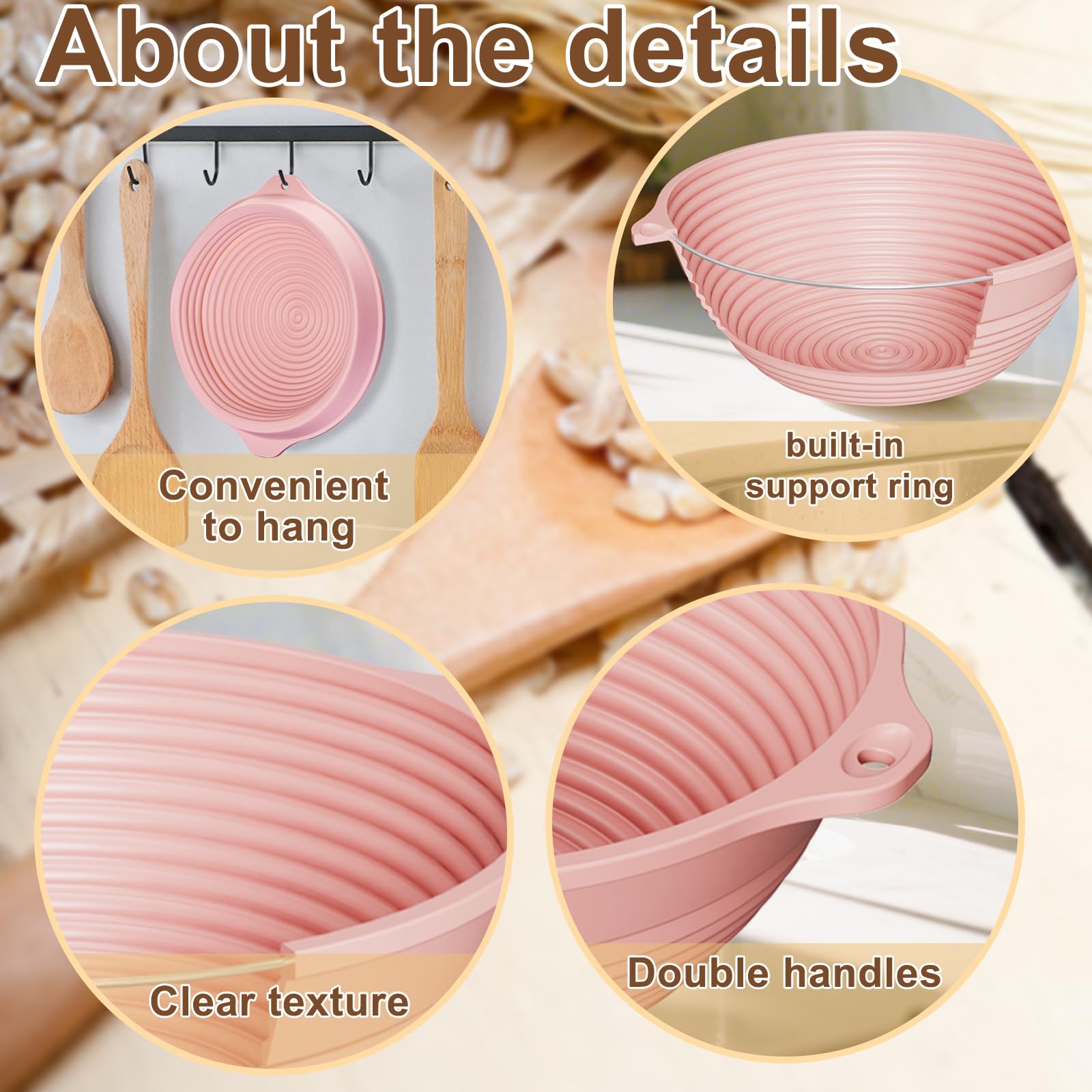 4Pcs Silicone Banneton Bread Proofing Baskets for Sourdough with Handles