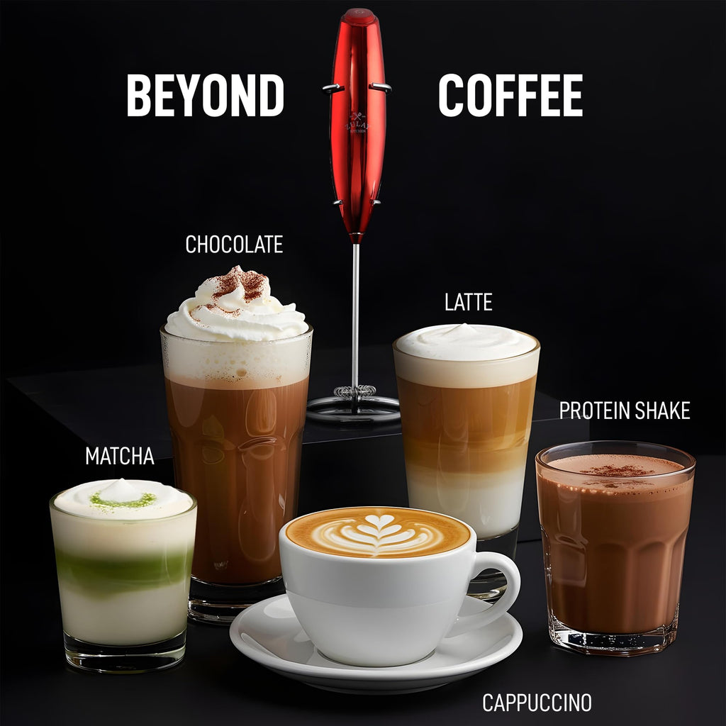 Zulay Kitchen Executive Series Luxury Gift Milk Frother – Handheld Electric Foam Maker for Coffee, Lattes & Hot Chocolate – Deluxe Finish, Great Fir for Coffee Lovers (Cardinal Red)
