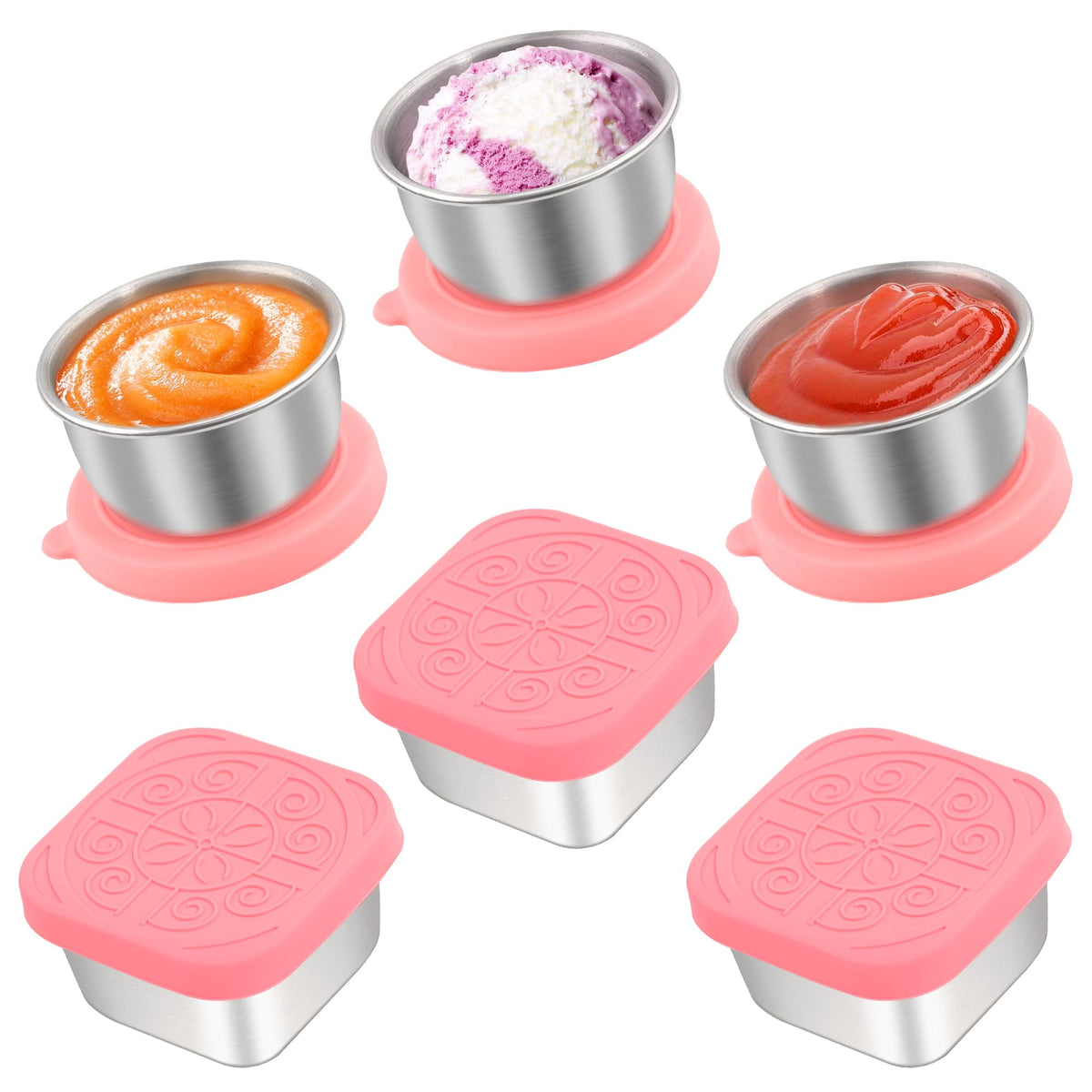 Qukaka 1.6 oz Stainless Steel Salad Dressing Containers with Lids, 6 Pack