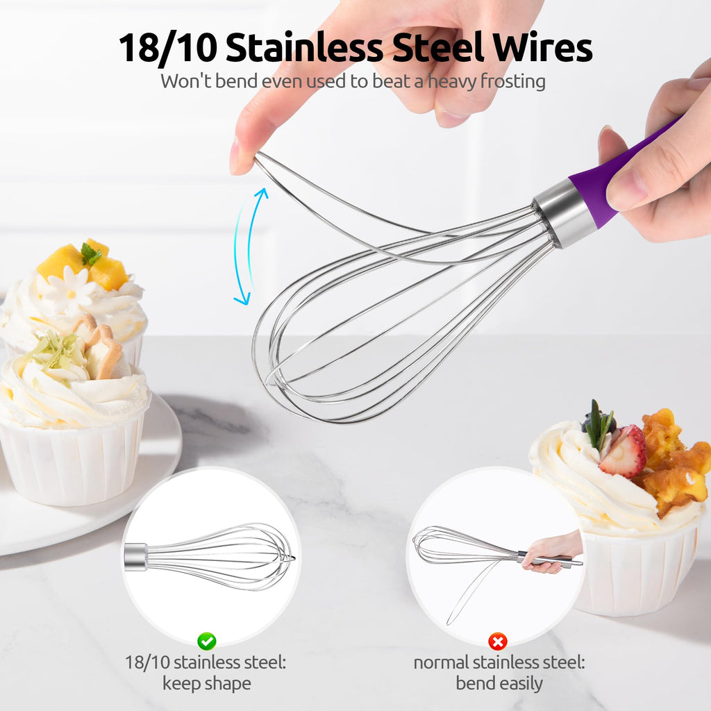 U-Taste Wire Whisk for Cooking, 18/10 Stainless Steel Balloon Wisk,S/Purple