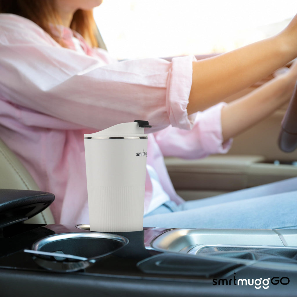 SmrtMugg GO Heated Coffee Mug, Travel Mug, 13.5 OZ. Smart Mug, Battery Powered Heated Coffee Mug, Great for Coffee and Tea, Snap on Magnetic Charging Cord, New and Improved (White)