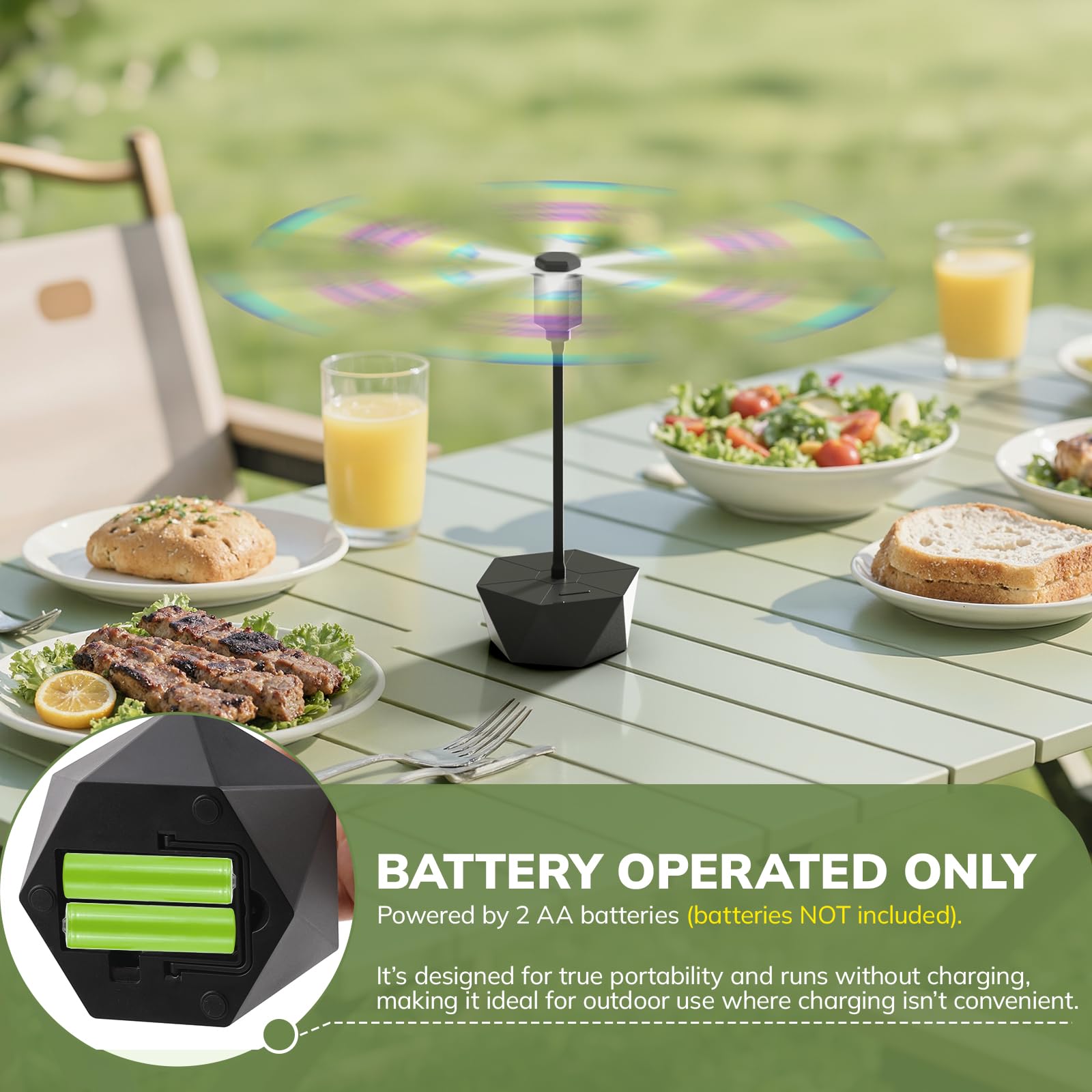 Portable Battery Powered Fly Fans for Tables Up to 15 Hours Working Time, 4-Pack Indoor Outdoor Food Fan with Flexible Goose-Neck Blades for Home Restaurant Party Picnic Patio BBQ, Jet Black