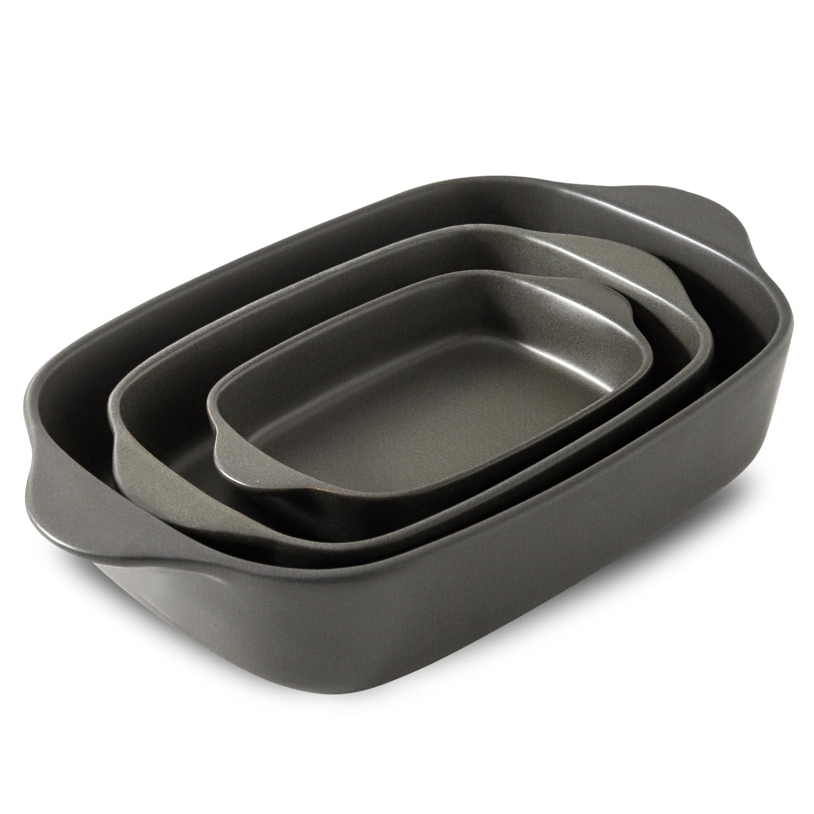 Tikooere Casserole Dish for Oven,Ceramic Baking Dishes， Stoneware Bakeware Set of 3，Deep Casserole Dishes for Baking，Casserole,Cake Dinner and Daily Use,0.63/1.8/4 QT，Matte Black