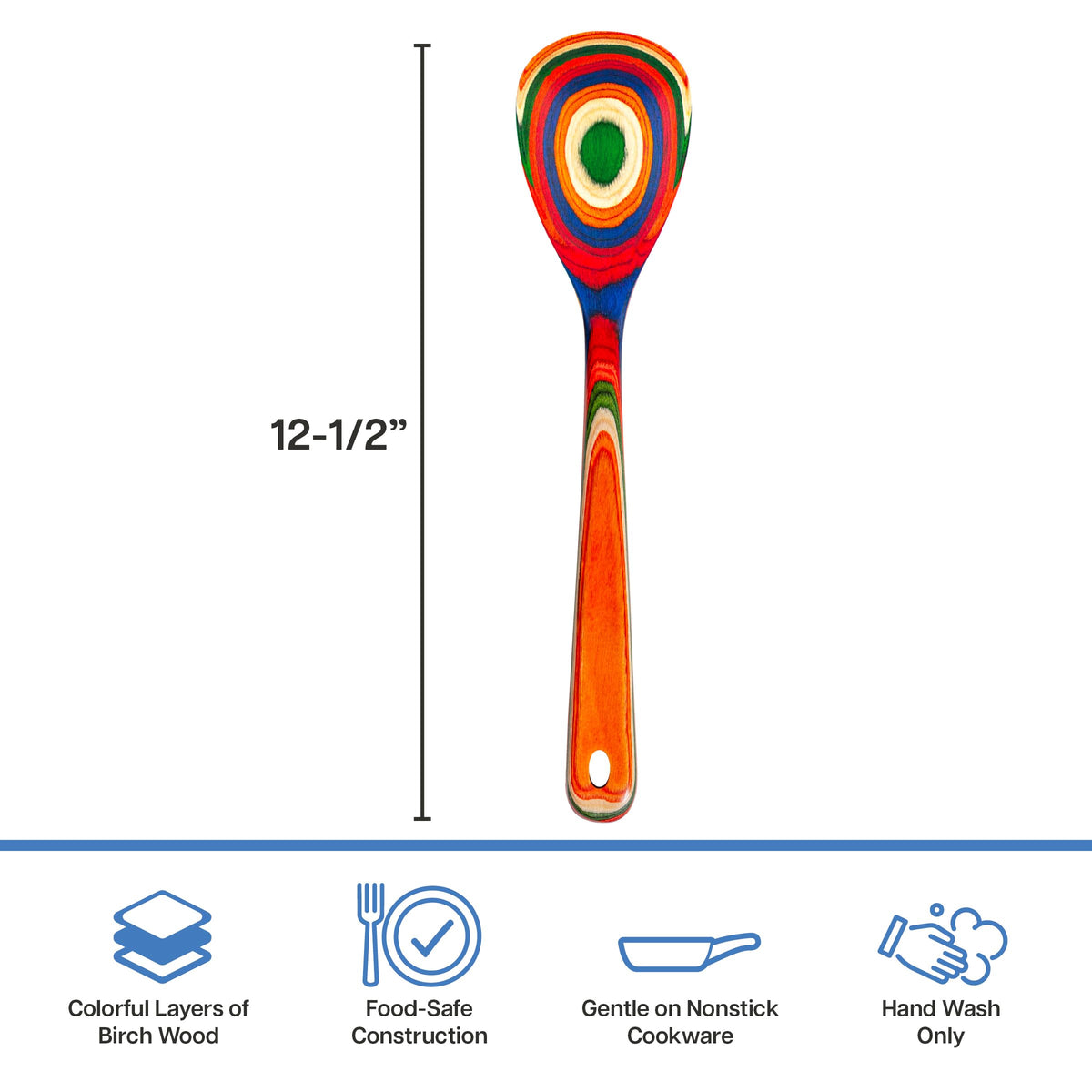 Baltique Marrakesh Collection Colorful Wooden Cooking Spoon, 12.5" Long
