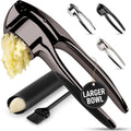 Zulay Kitchen Premium Garlic Press Set – Rust Proof & Dishwasher Safe Garlic Mincer Tool with Silicone Garlic Peeler & Brush, Easy Squeeze & Clean, Ergonomic Soft Grip Handle - Medium – Chrome