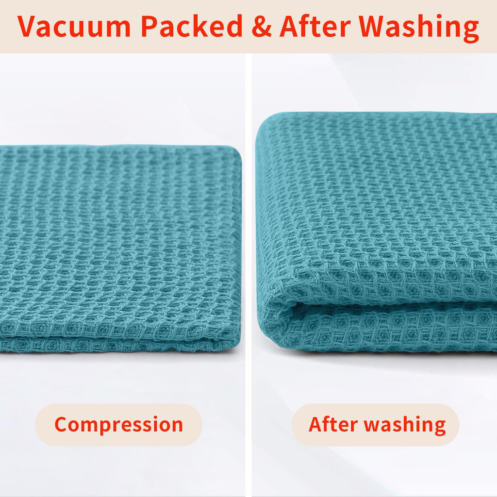 Homaxy 100% Cotton Waffle Weave Kitchen Dish Towels, Ultra Soft Absorbent Quick Drying Cleaning Towel, 13 x 28 Inches, 4-Pack, Lake Blue