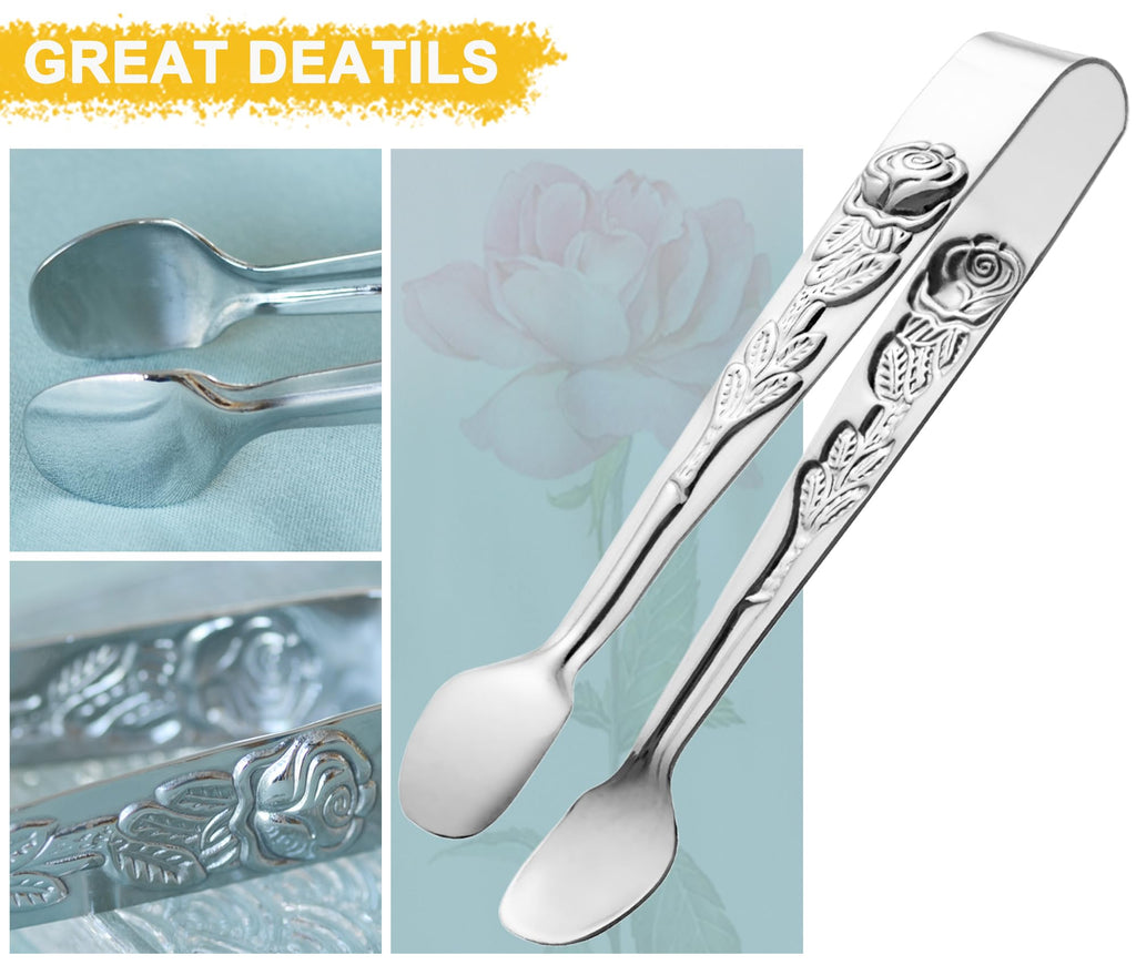 HINMAY 6PCS Mini Serving Tongs 5-Inch Small Sugar Tongs (Silver)