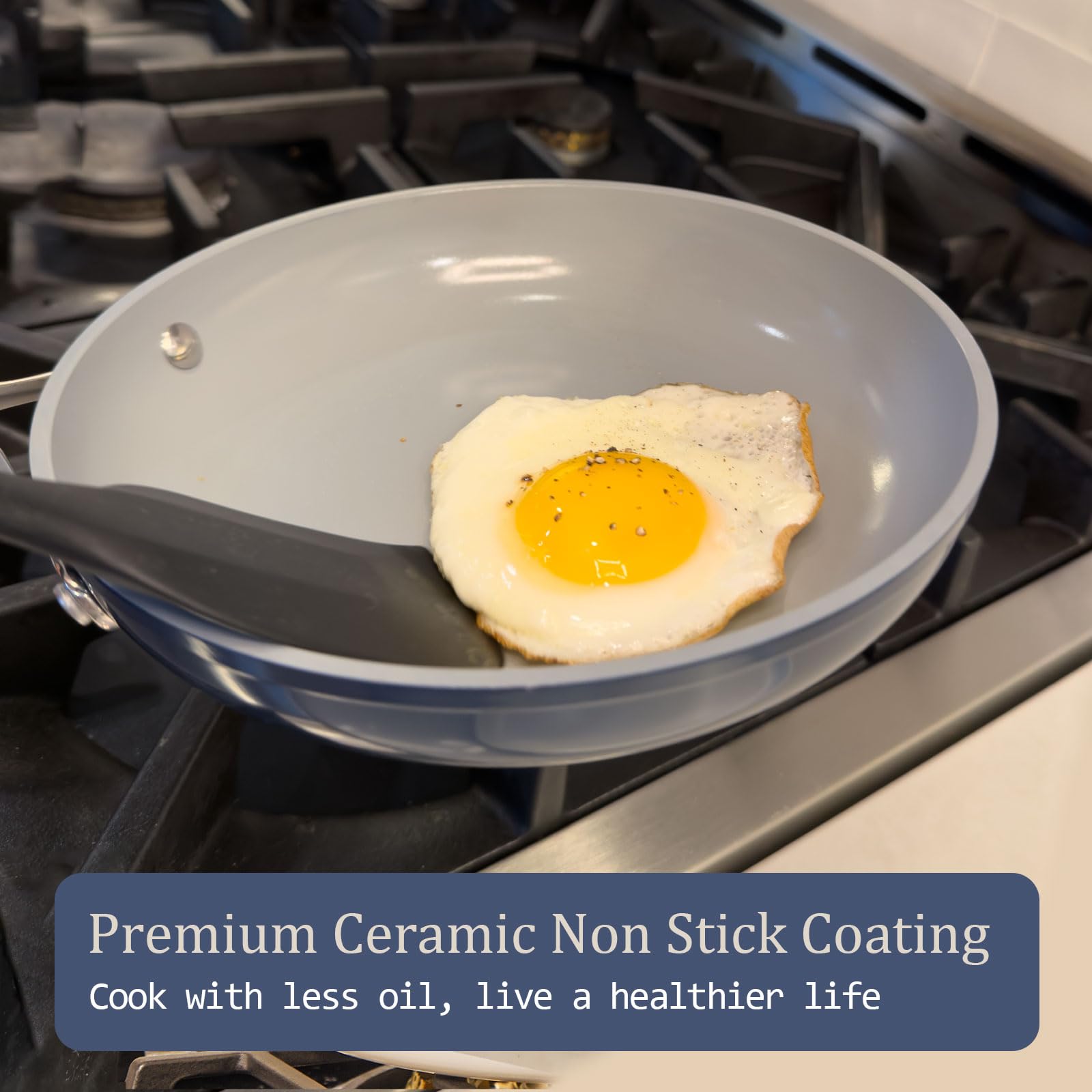 CookinCraze Premium Ceramic Sauté Pan with Lid, 4.5 QT Nonstick Deep Pan