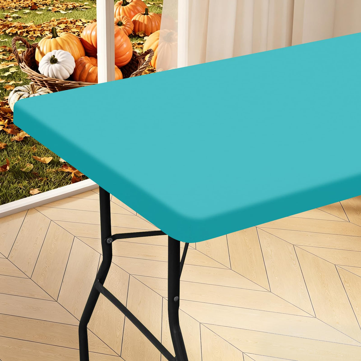 homing Rectangle Table Cloth Cover 4 Foot Teal Elastic Fitted Tablecloth