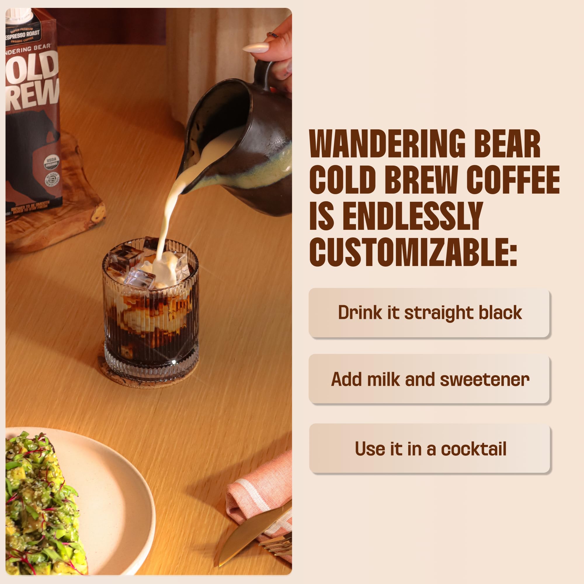Wandering Bear Decaf Cold Brew Coffee - Bold, Smooth, No Sugar Added, Shelf-Stable, Ready to Drink, Gluten Free & Vegan Decaf Iced Cold Brewed Coffee Drink - 32 fl oz, 3 pack