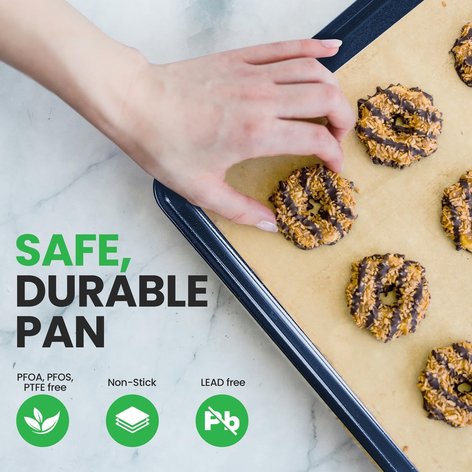 NutriChef Extra Large Nonstick Cookie Sheet for Baking, 22 Inch x 16 Inch Premium Carbon Steel Baking Tray for Oven, Baking Sheet for Cookies, Jelly Rolls, & Pastries - Blue Diamond, NCLG1BD
