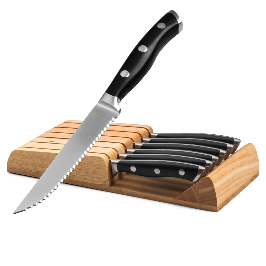 Alata 8-Piece Steak Knives Set with Block, Full-Tang Serrated Sharp Knives