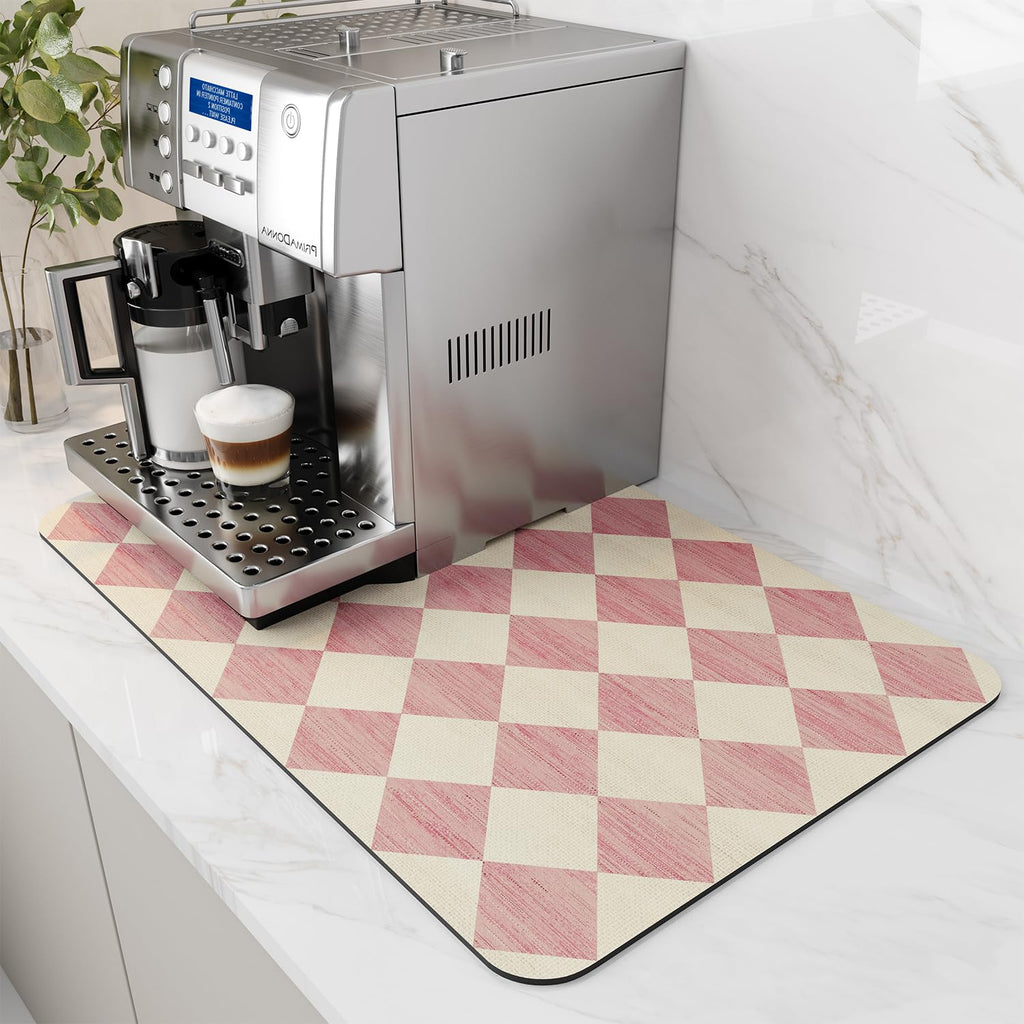 AMOAMI Coffee Mat Hide Stain Rubber Backed Absorbent Dish Drying Mat for Kitchen Counter - Fits Under Coffee Maker - KHAKI 16X24