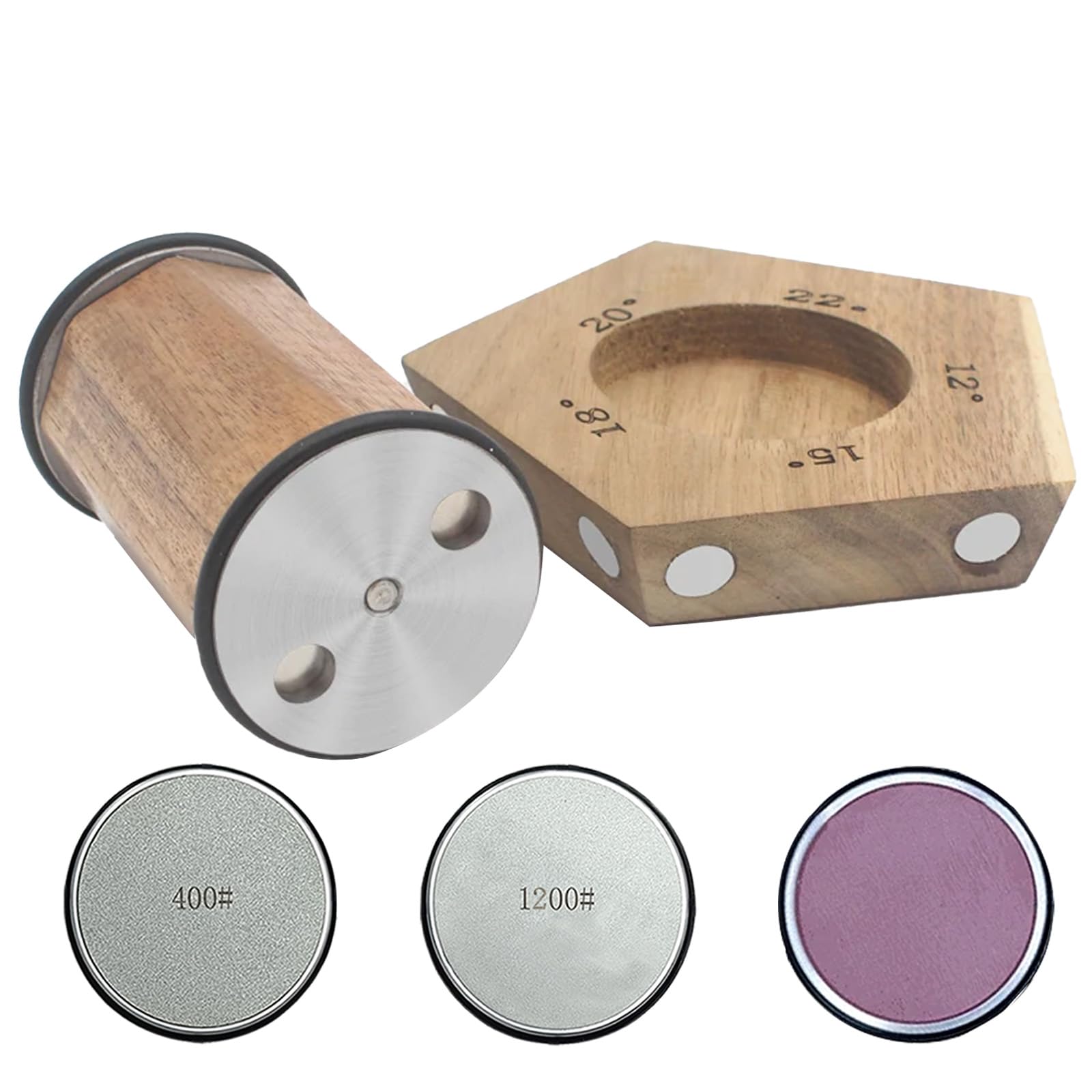 Acacia Rolling Knife Sharpener with 2 Diamond discs and Corundum disc, Rolling Knife Sharpener Kit with 5 Magnetic Angle Offer 12/15/18/20/22°