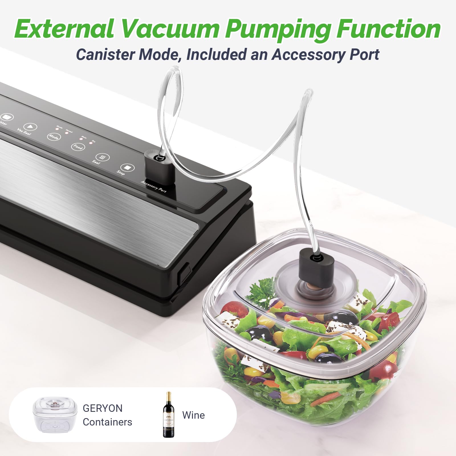 GERYON Vacuum Sealer, Vacuum Sealer Machine for Food Storage with Sealer Bags & Roll, Automatic Food Sealer for Sous Vide, Compact Design, LED Lights, Easy to Clean, Dry & Moist Modes (Grey)