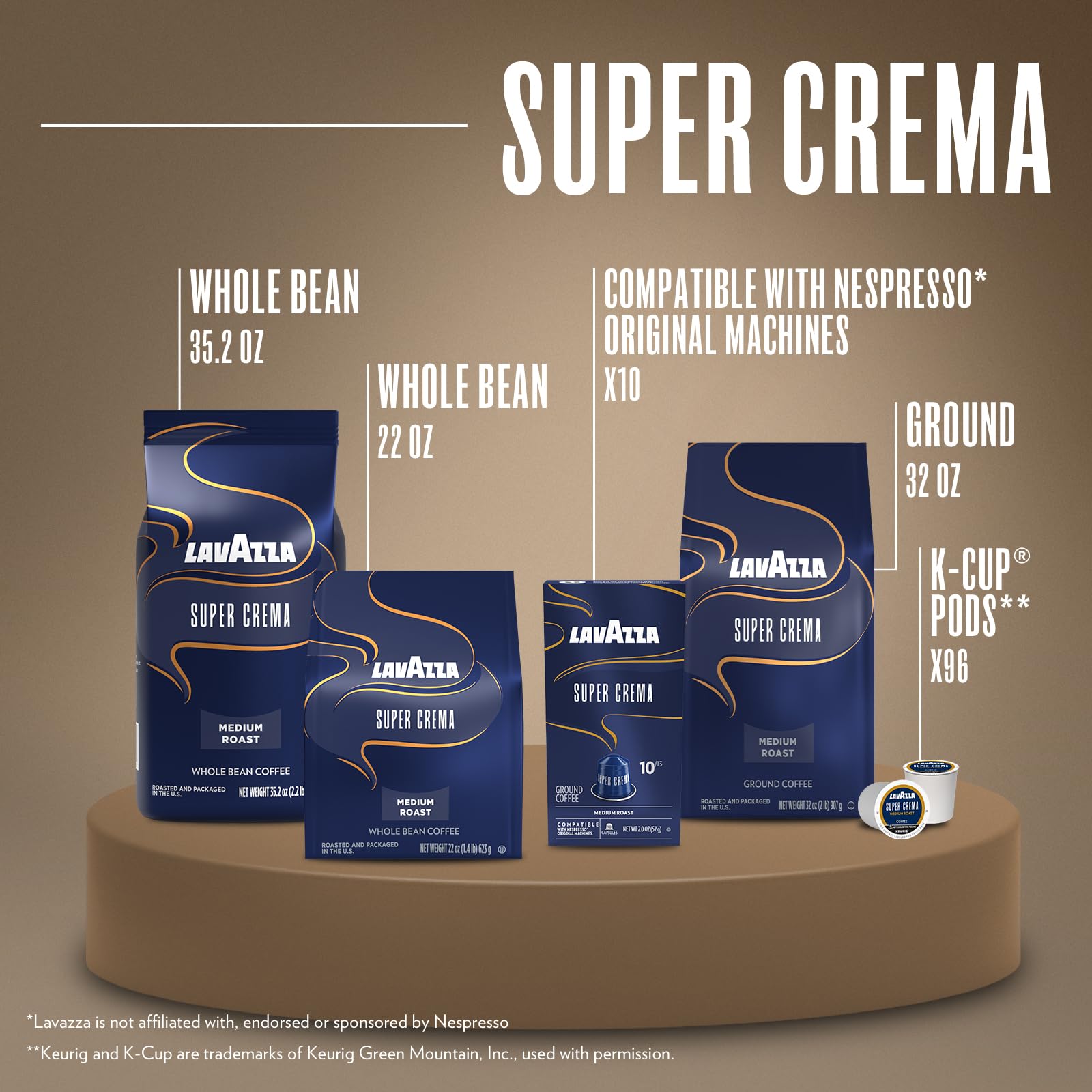 Lavazza Super Crema Whole Bean Espresso Coffee, 2.2lb Bag, Vacuum-Packed