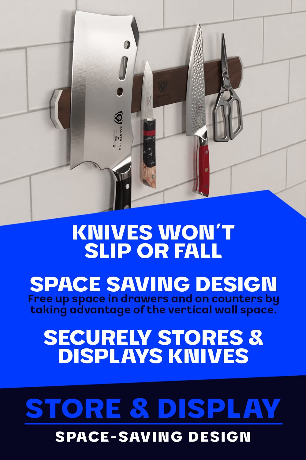 DALSTRONG Magnetic Knife Holder Wall - Premium North American Walnut Wood - Knife Magnetic Strip - Aluminum Frame - 18" x 2.5" - Powerful Magnet Kitchen Bar - Easy Mount - Safely Display your Knives
