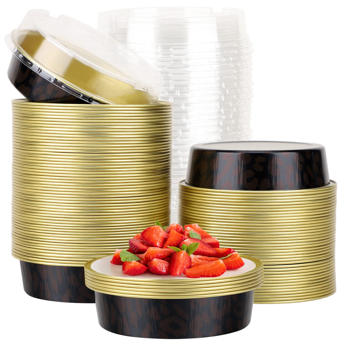Beasea Mini Pie Pans with Lids, 120 Pack 4 Inch 8oz Disposable Mini Cake Pans Creme Brulee Aluminum Foil Pie Tart Ramekins Tins Silver Small Individual Round Containers Oven Safe for Baking