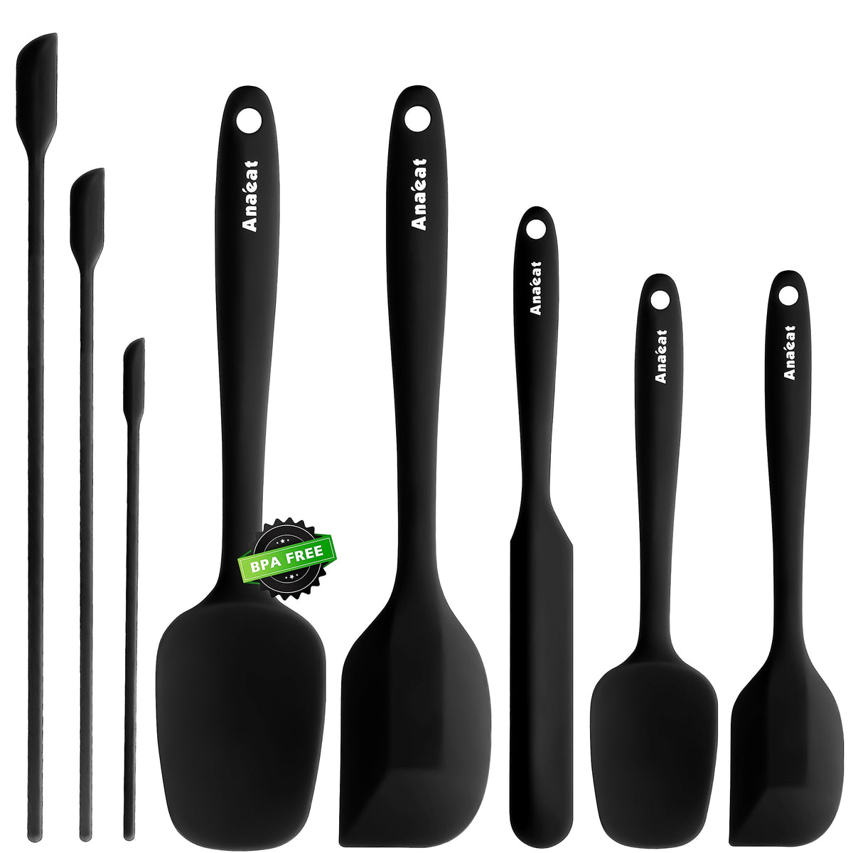 Anaeat Silicone Thin Spatula Set of 2 - Mini Brownie Serving Spatulas - Non Stick Spurtle Turner for Easy Cooking Eggs, Omelet, Pancake, Burgers, Pizza, Steak, Crepes, Heat Resistant & BPA Free