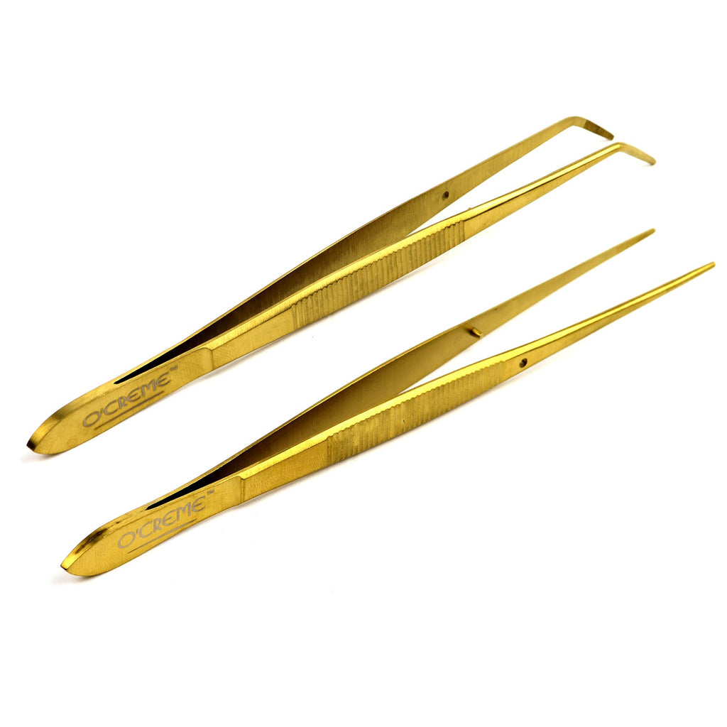 O'Creme Curved Tweezers 6.25 Inch Fine-Point Stainless Steel, Black