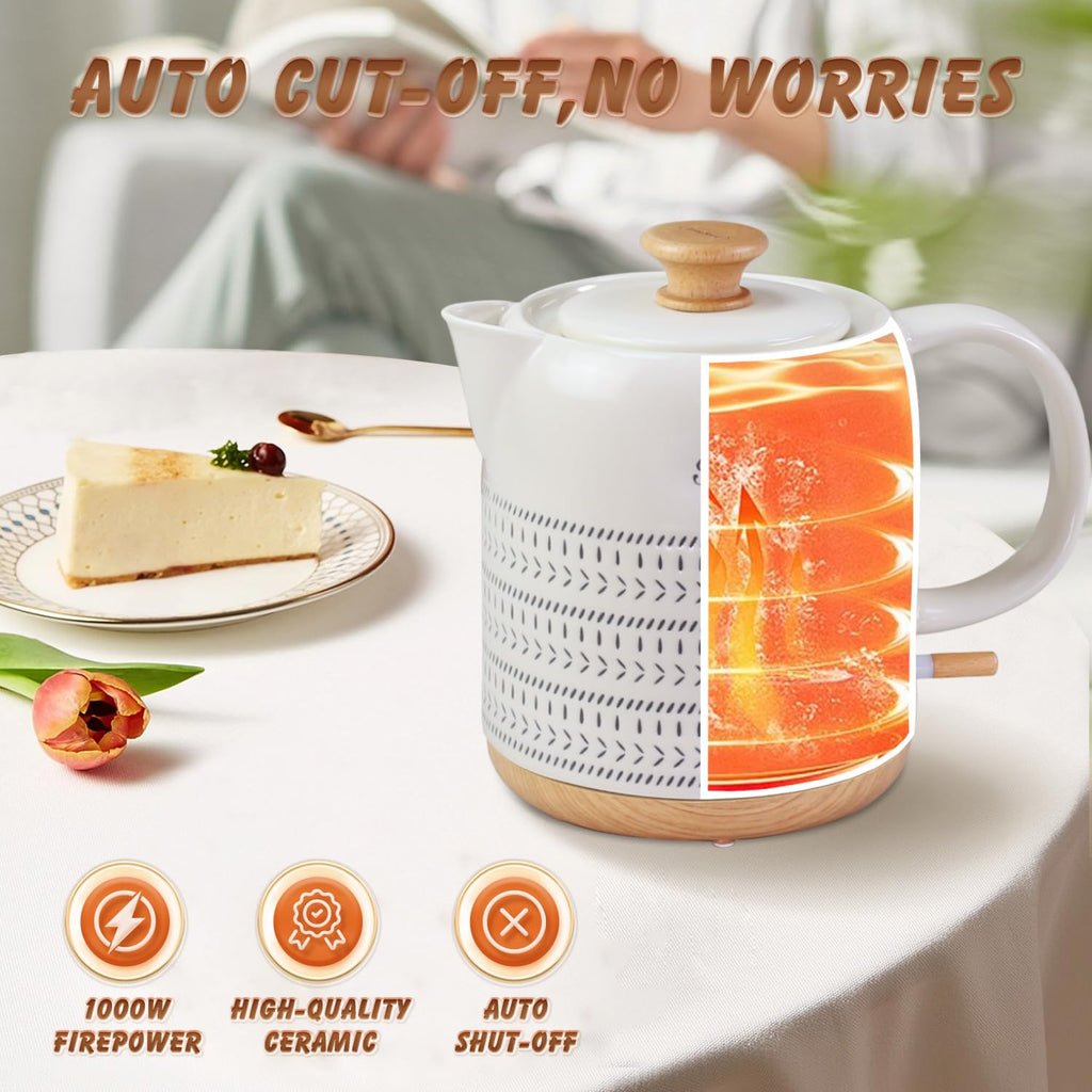 LONGSEED Ceramic Electric Kettle 1 Quarts, Hot Water Boiler Electric Kettles, Tea Pot with LED Light, Boil Dry Protection, Short Spout 1000W Fast Boil, Automatic Shut-off