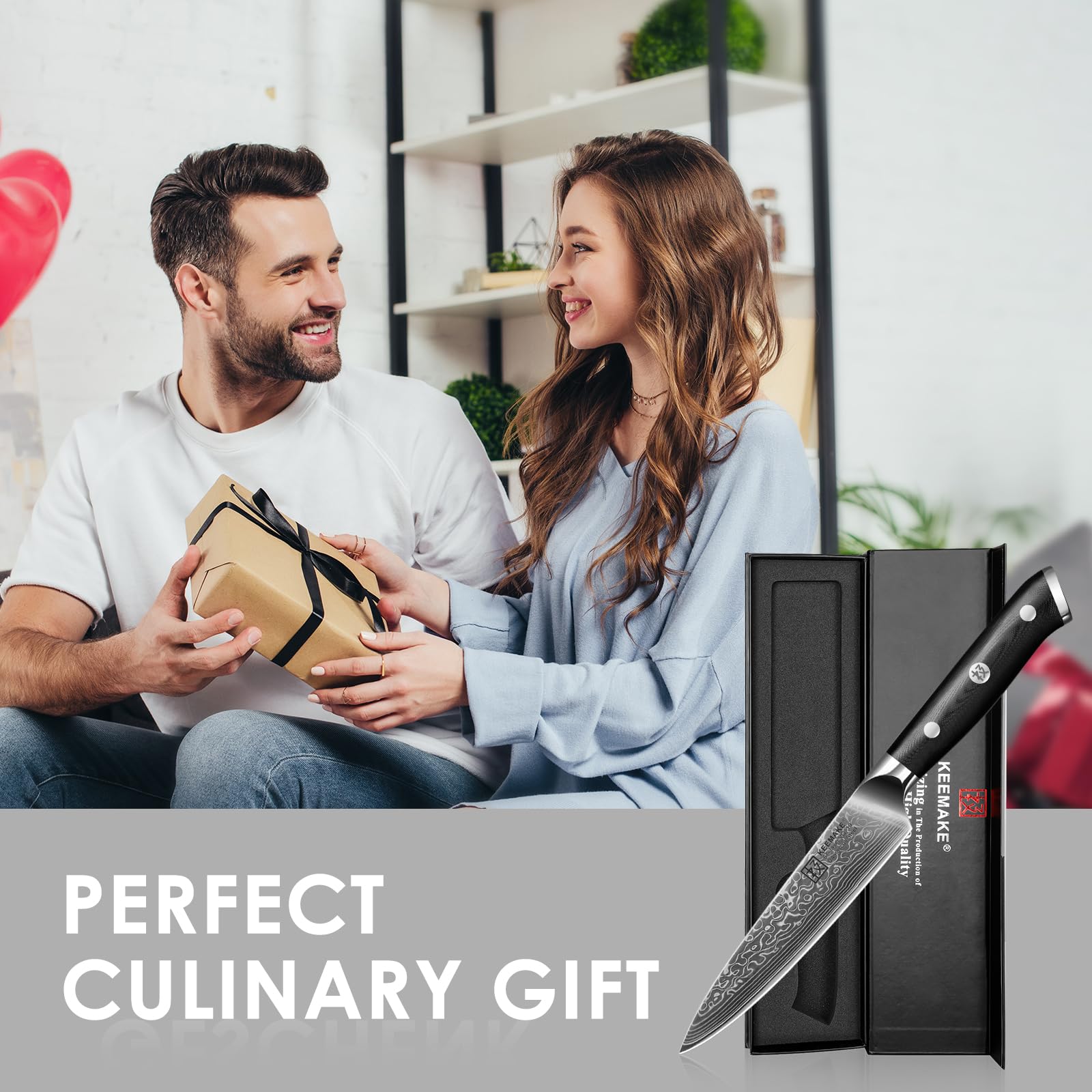 KEEMAKE Paring Knife, 5 Inch 67-Layer Damascus Steel Fruit Knife with Ergonomic G10 Handle, Multipurpose Kitchen Knife for Fruit and Vegetable Cutting