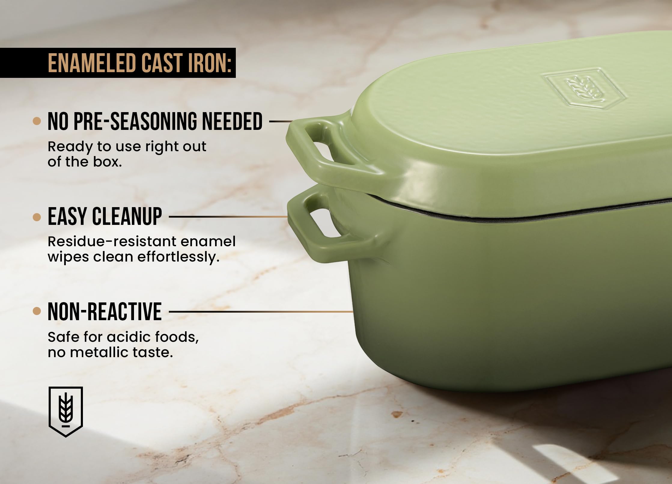 KooK Oval Dutch Oven, for Bread Baking, Sourdough Loaf Pan, Dual Handles, Enameled Cast Iron, with Sling, Dishwasher Safe, 3.4 Qt, Sage Ombre