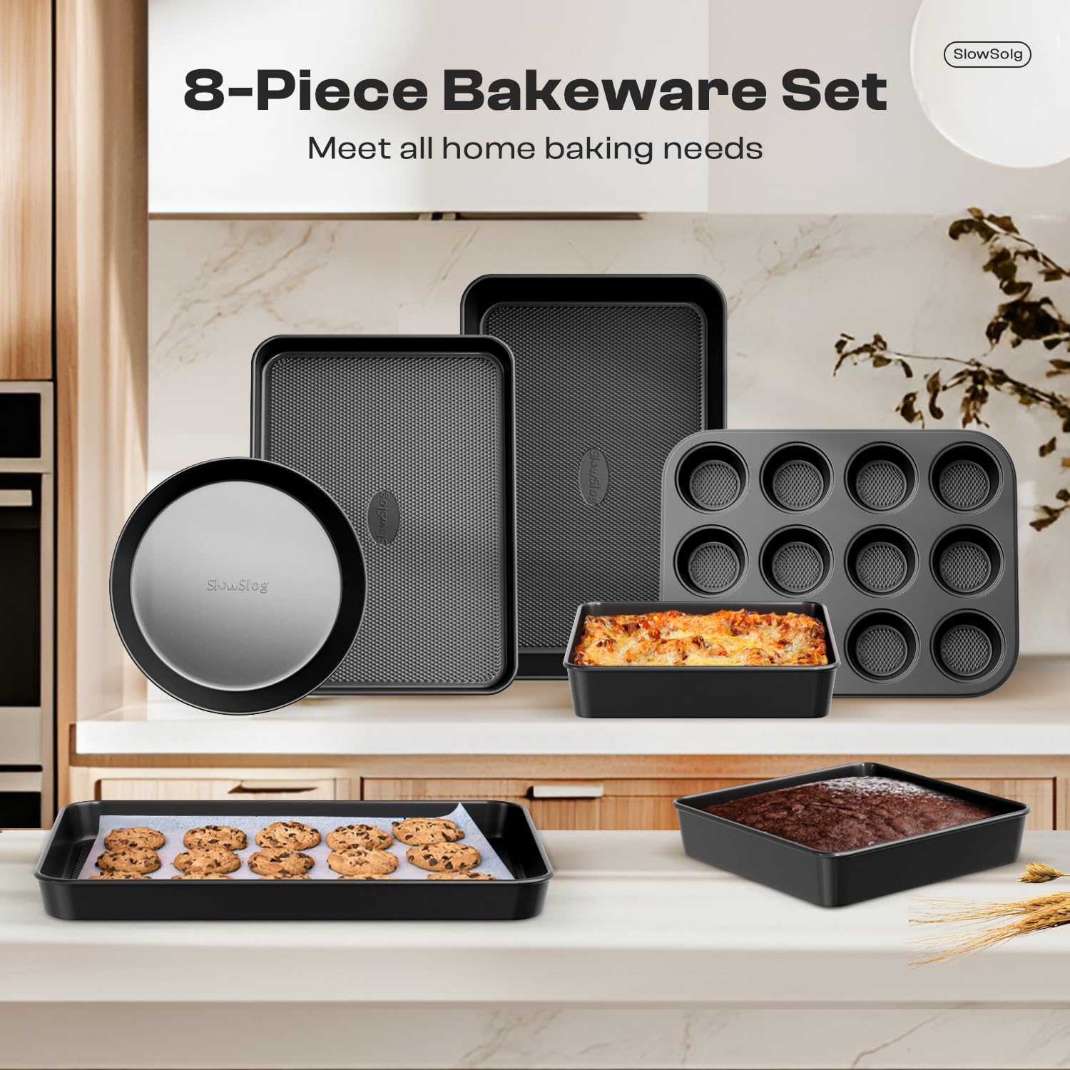 Nonstick Baking Pans Set, 8-Piece Stackable Bakeware Sets, Oven Pan Set