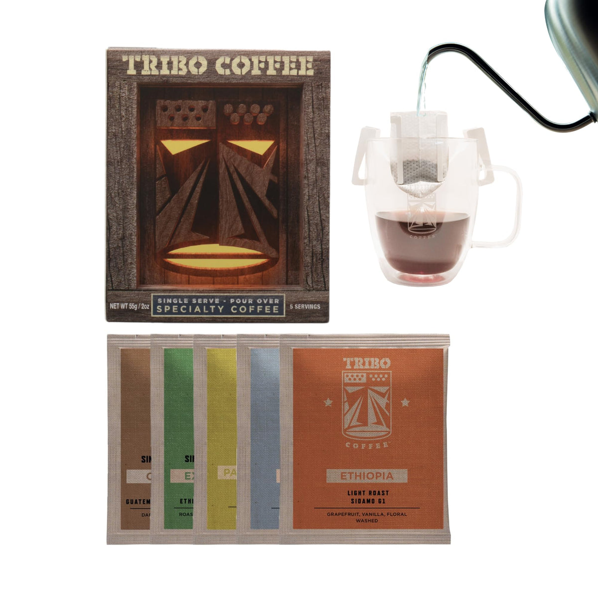 TRIBO Coffee Single-Serve Pour Over Packets, Assorted Specialty Variety