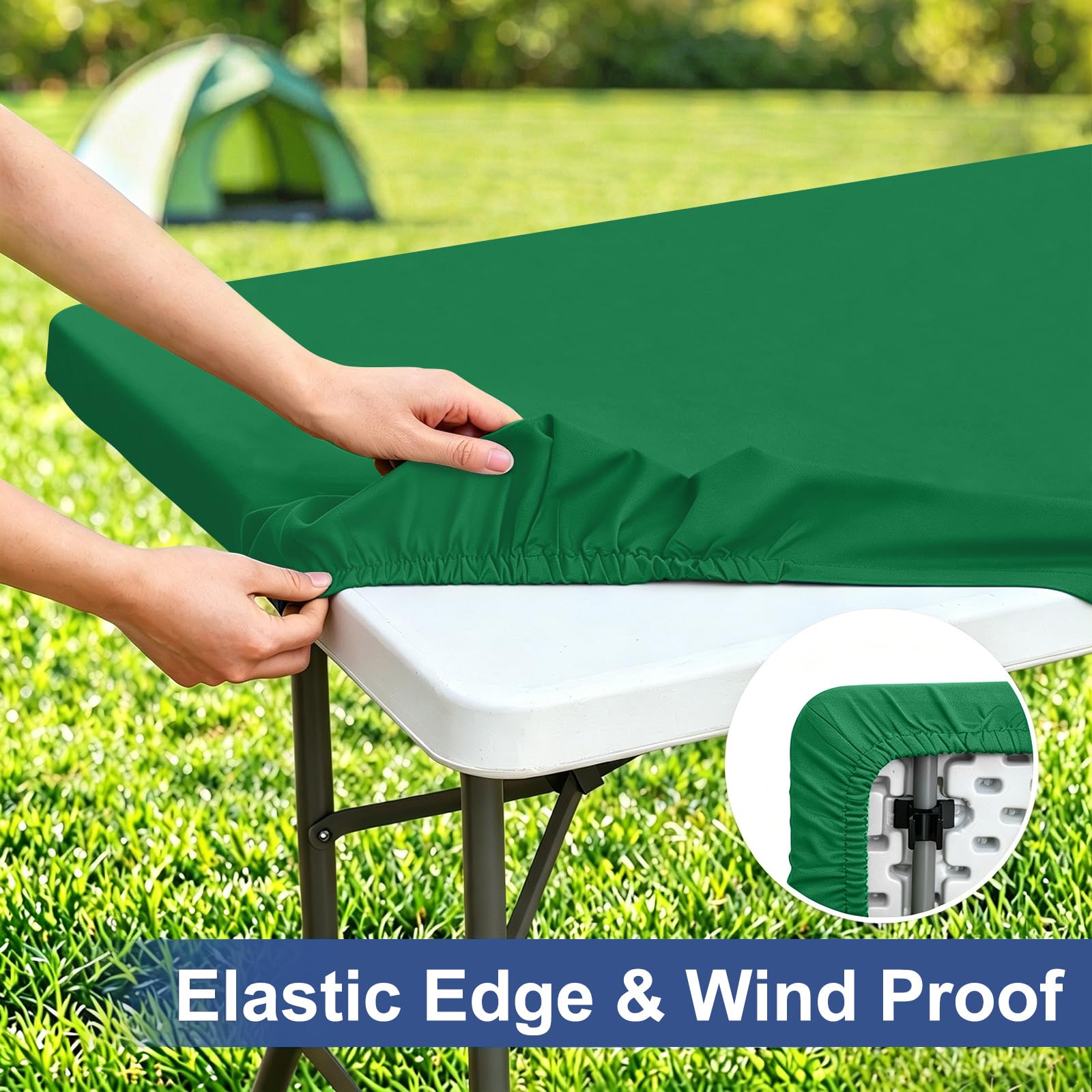 homing Rectangle Table Cloth Cover, Water-Resistant Polyester Elastic Fitted Tablecloth, Fits for 8 Foot Folding Tables, Washable Table Protector for Picnic, Camping, Outdoor (Hunter Green, 30" x 96")