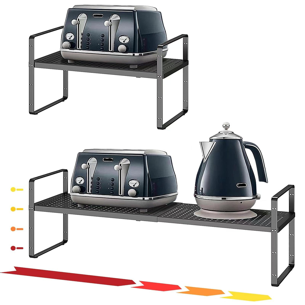 taiheis 16.5~27.1" Expandable Shelf，2Pack 8.1" Wide Adjustable Height Cabinet Shelves，Black