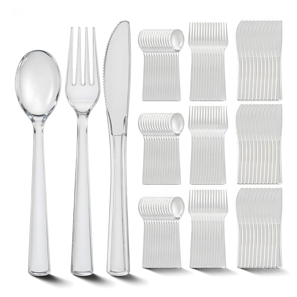 EI 360pcs White Plastic Silverware,Plastic Silverware Heavy Duty,Disposable Plastic Cutlery,Plastic Utensil Sets,Fancy Plastic Silverware include 120pcs Forks,120pcs Spoons and 120pcs Knives for Party