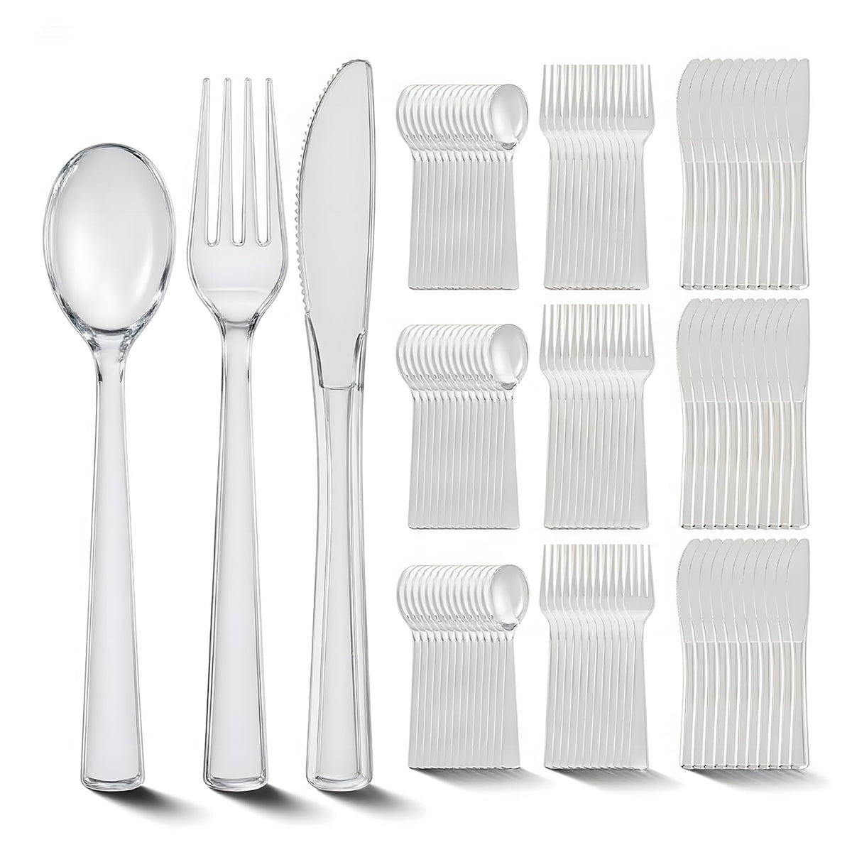 EI 360pcs White Plastic Silverware,Plastic Silverware Heavy Duty,Disposable Plastic Cutlery,Plastic Utensil Sets,Fancy Plastic Silverware include 120pcs Forks,120pcs Spoons and 120pcs Knives for Party