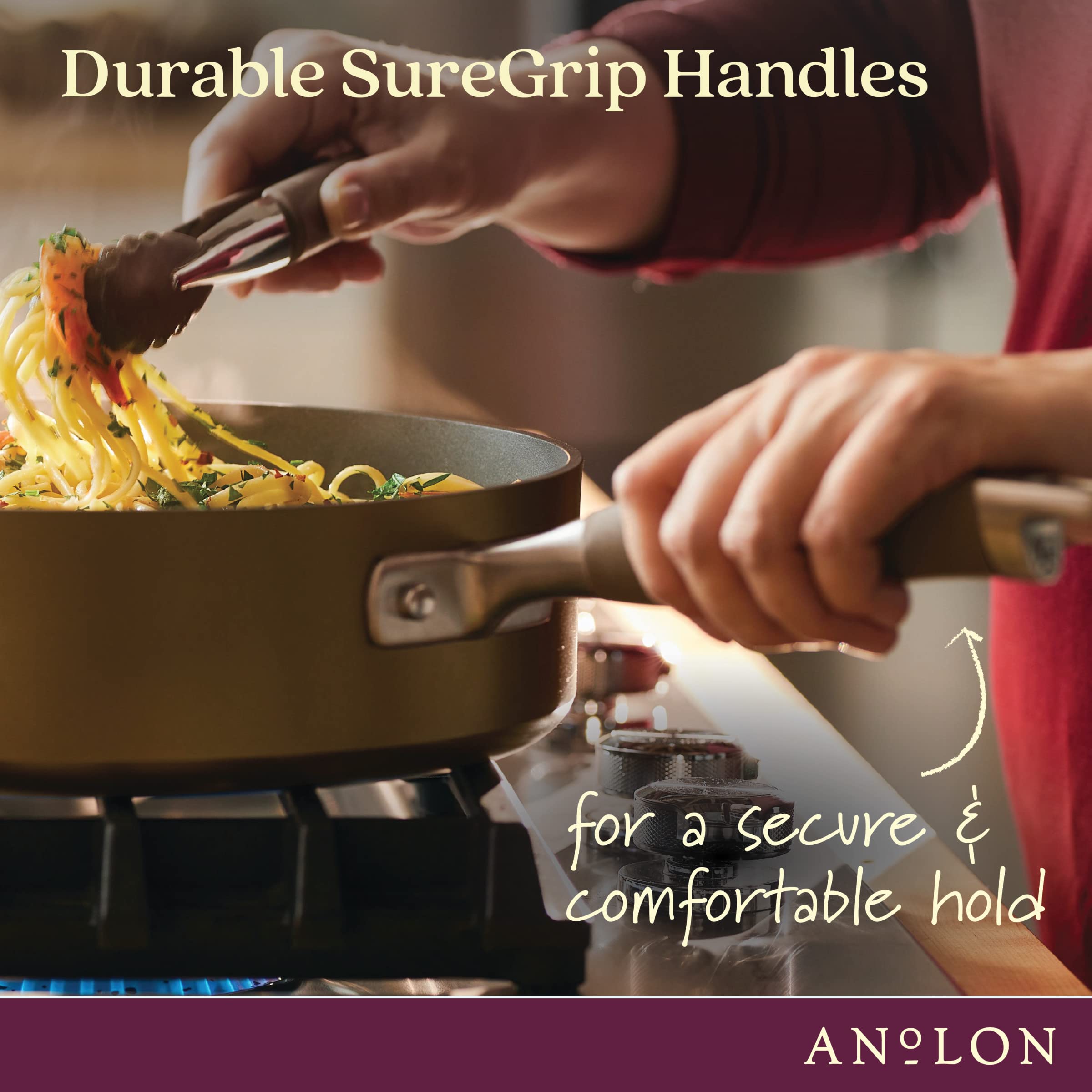 Anolon Advanced Hard Anodized Nonstick Deep Frying Pan with Lid, Non Stick Pan, 12 Inch, Bronze