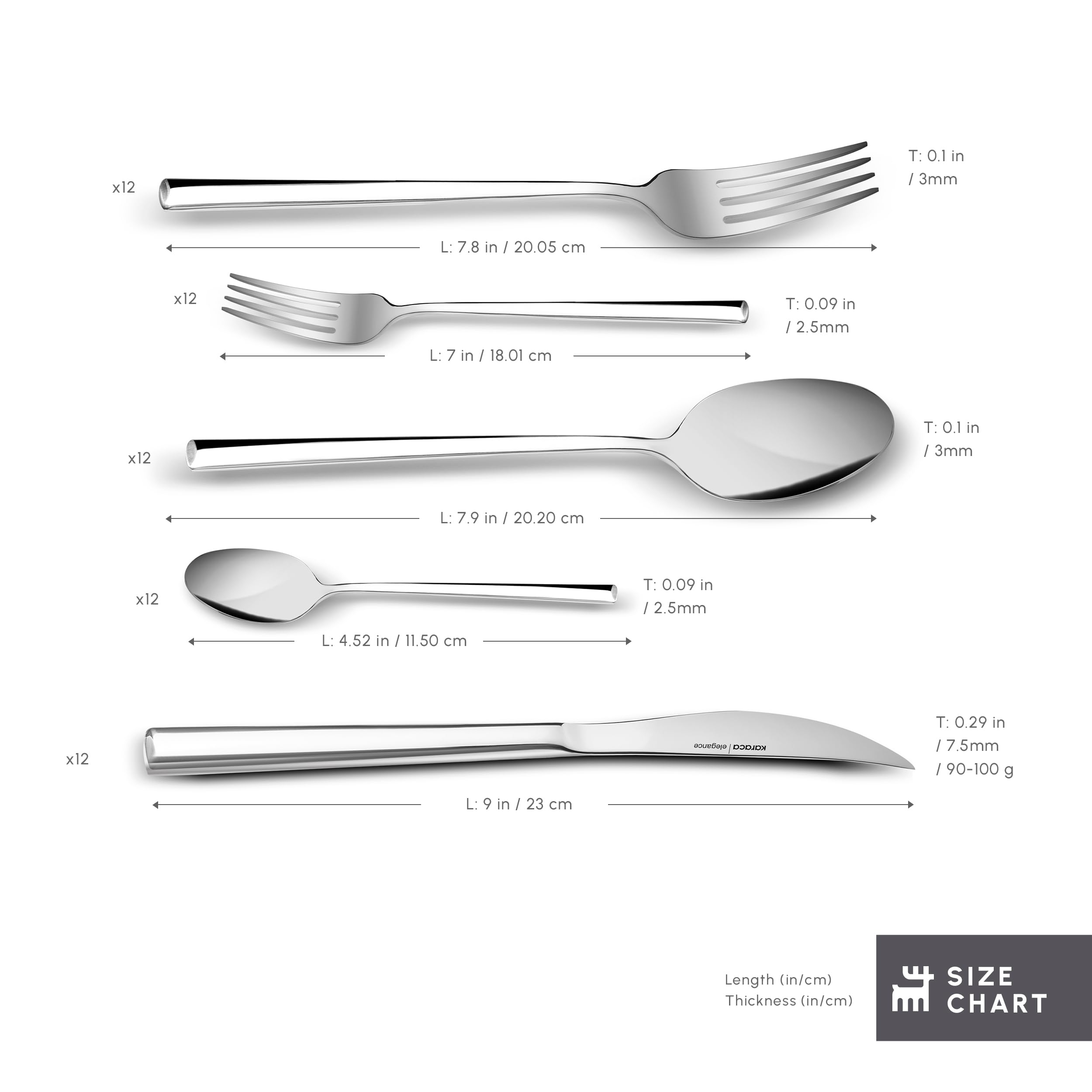 Karaca Tivoli 60 Pieces Cutlery Set for 12 Person - Forks, Spoon, Knives Silverware Sets - Modern Silver Flatware - Stainless Steel Kitchen Utensils Tableware Set - Dishwasher Safe