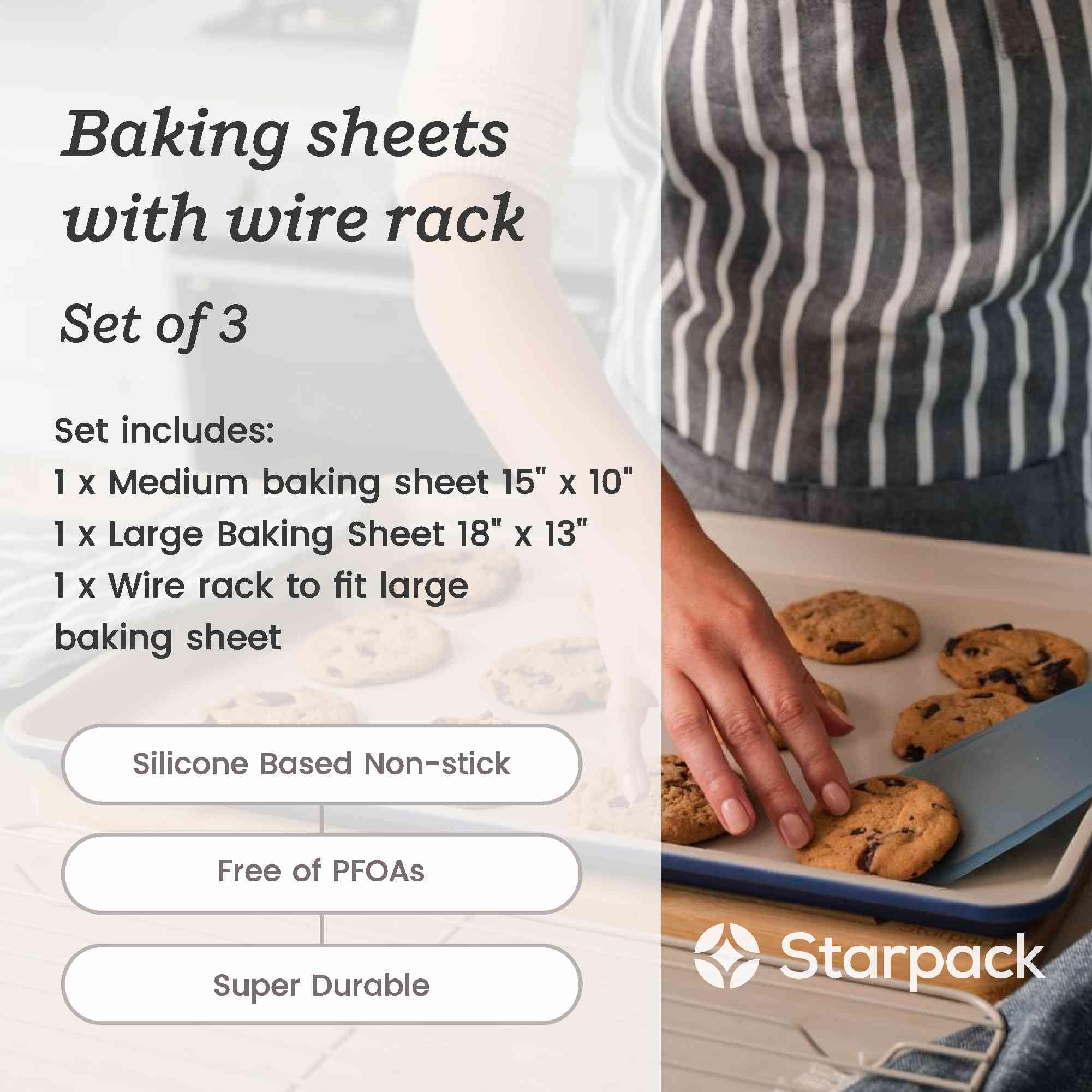 Starpack 'Bakers Gonna Bake' High Performance Nonstick Baking Sheet Pan Set of 2 - Heat Resistant Medium and Large Aluminum Baking Pan Set with Wire Rack for Baking Sheet - Heavy-Duty Baking Pans
