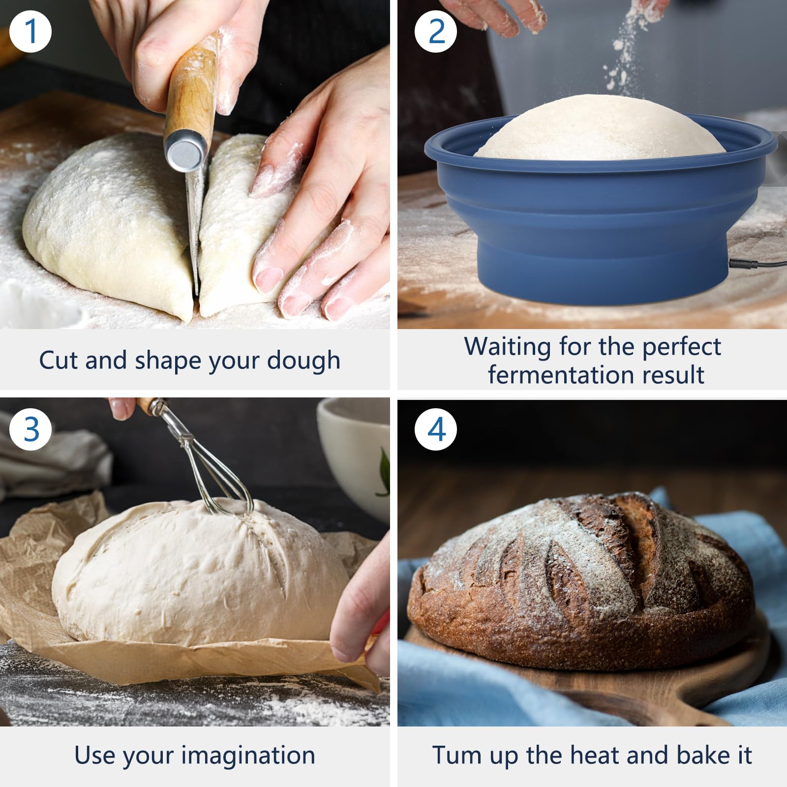 Jabbus Electric Heating Bread Proofing Basket, Sourdough Starter Warmer - 4 Heat Settings, Foldable 9-Inch Sourdough Starter Kit, Banneton Sourdough Bread Baking Supplies