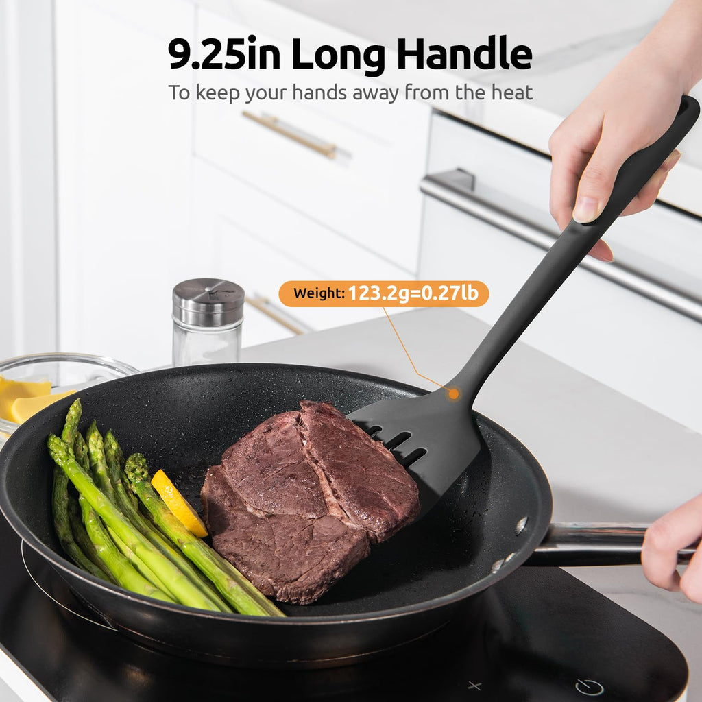 U-Taste Silicone Turner Slotted Spatula, 13.6" Long/3.7" Wide, Black