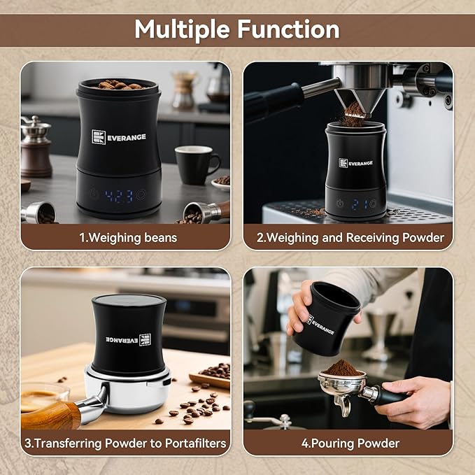 EVERANGE Digital Coffee Scale with Timer - Rechargeable Espresso Scale Precise Pour Over & Drip Coffee Scale, LED Display, Includes Dosing Cup, Black