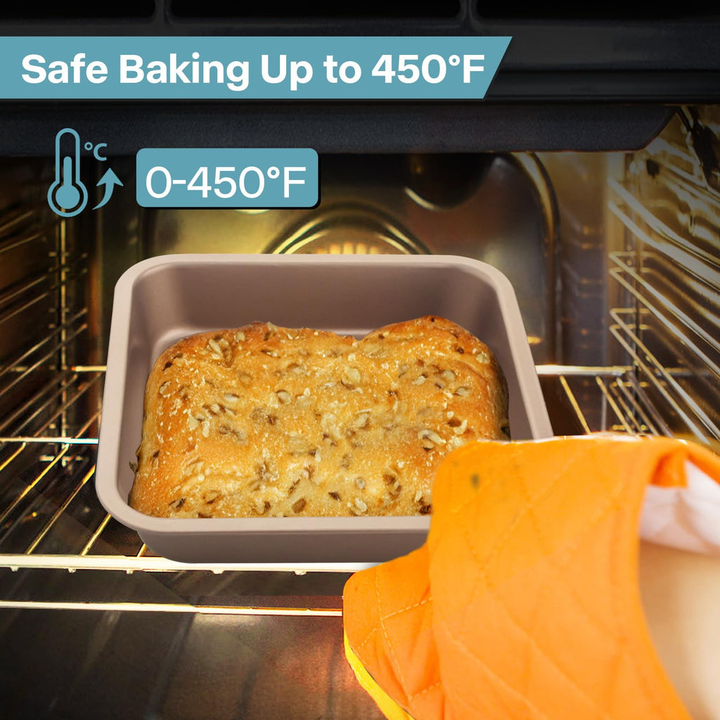 Spmarkt 2-Pack 8 Inch Square Baking Pan, Carbon Steel Nonstick Brownie Pan 8x8, BPA Free Stackable Square Cake Pan, Oven & Air Fryer Safe, Easy to Clean — Gold