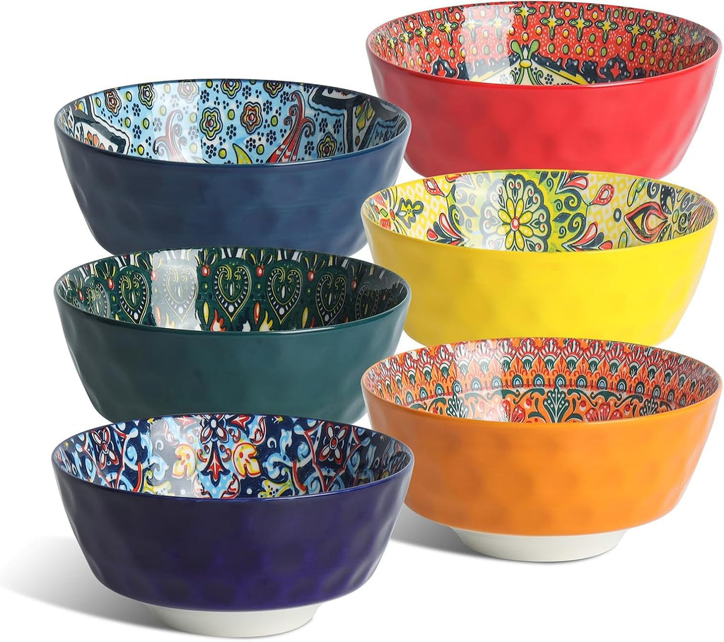 KitchenTour Dessert Bowls Set of 6, 12 OZ Ceramic Cereal Bowls for Kitchen, 4.7 Inch Small Bowls for Snack, Fruit, Ice Cream - Microwave & Dishwasher Safe, Assorted Warm Colors