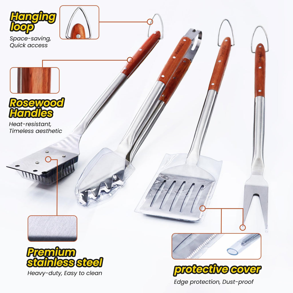 FamilyKit 4PCS Grilling Accessories Rose Wooden BBQ Grilling Tools Set