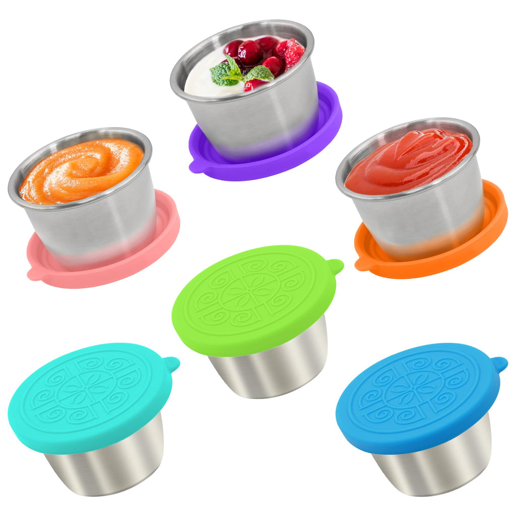 Qukaka 1.6 oz Stainless Steel Salad Dressing Containers with Lids, 6 Pack