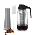 Cold Brew Coffee Maker Pitcher 64-ounce Glass Wide Mouth Mason Jar with Stainless Steel Filter and Pour Spout Handle Lid (Black, 64Ounce)