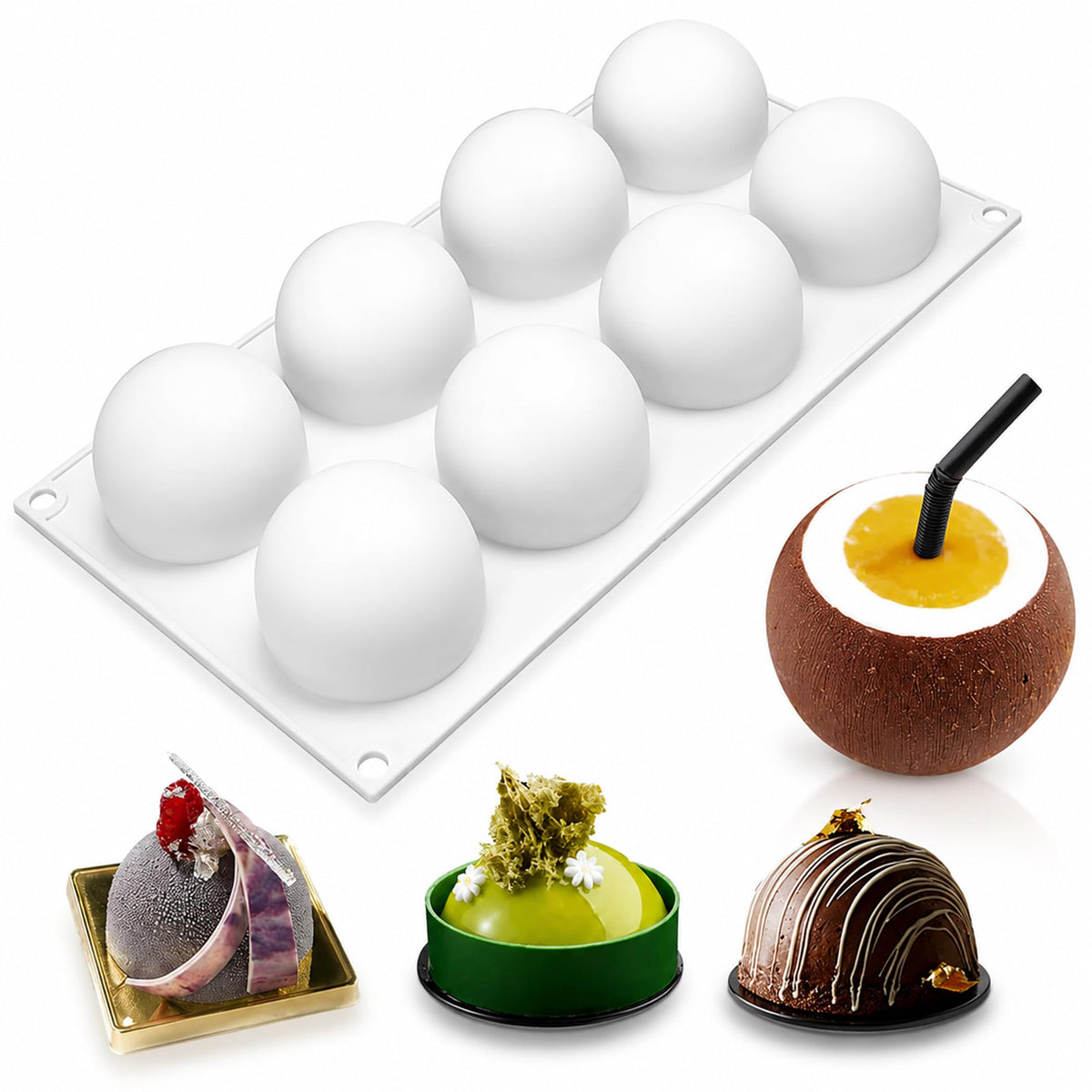 OCPO Kitchen Orange Silicone Mold for Baking Mousse Cake, 8 Cavities