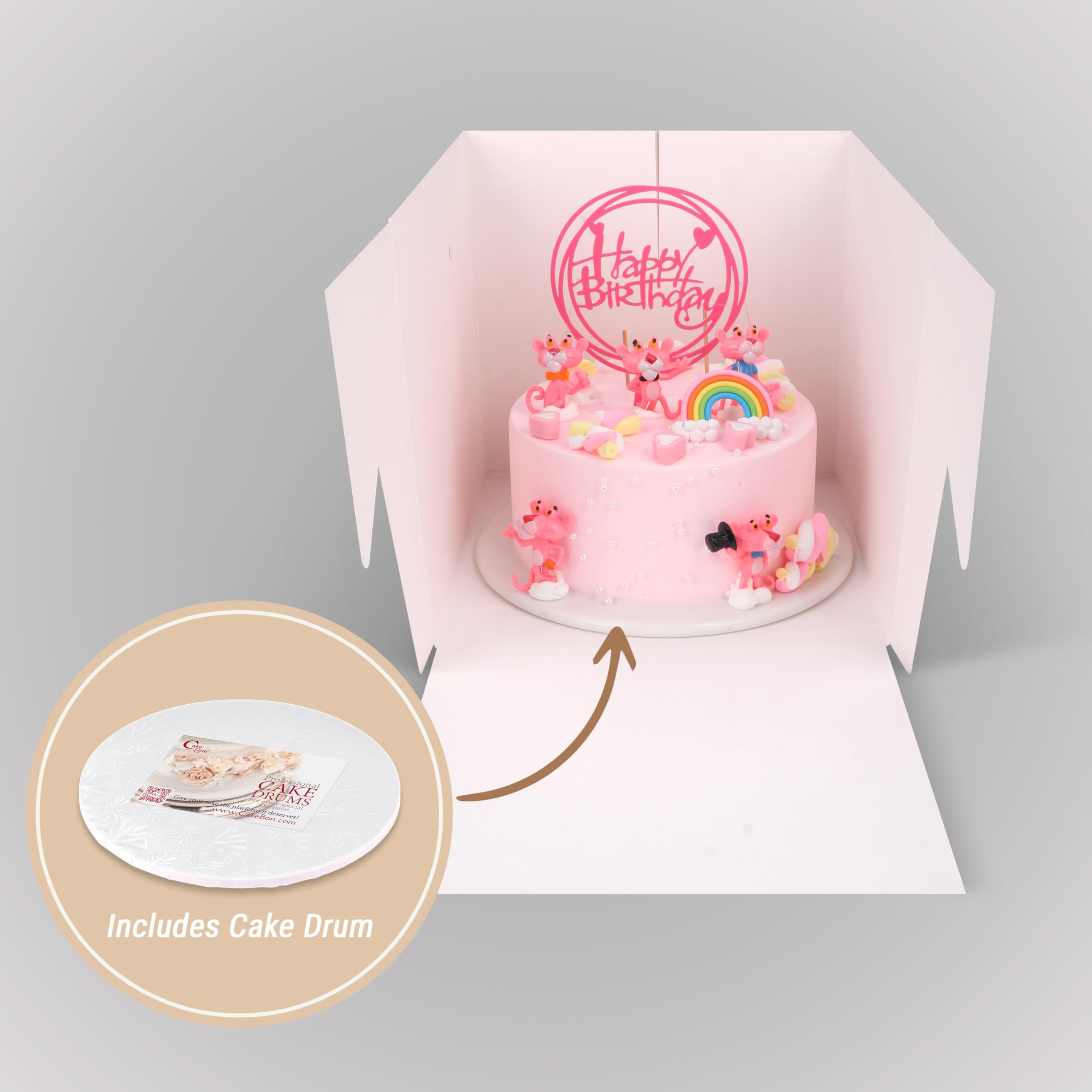 Cakebon Cake Box with Boards 8" Black Round Wrapped Cake Drum 1Pack